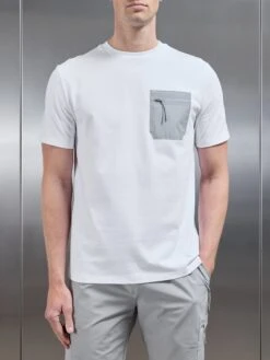 Active Cargo Pocket T-Shirt In White Grey