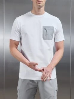 Active Cargo Pocket T-Shirt In White Grey -Cheap Shirts Shop ACIVE CARGO TSHIRT WHITE MIDGREY 4074