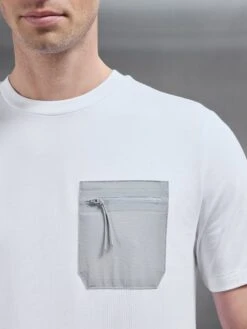 Active Cargo Pocket T-Shirt In White Grey -Cheap Shirts Shop ACIVE CARGO TSHIRT WHITE MIDGREY 4077