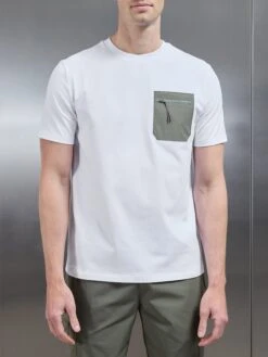 Active Cargo Pocket T-Shirt In White Olive
