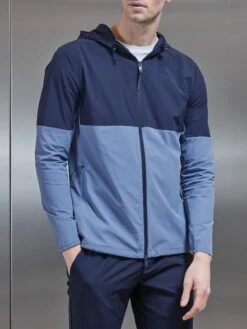 Active Technical Colour Block Windbreaker In Navy Light Blue