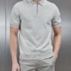 Capri Textured Knitted Zip Polo Shirt In Stone -Cheap Shirts Shop CAPRI TEXTURED KNITTED ZIP POLO SHIRT IN STONE 8008