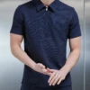 Cavour Textured Zip Polo Shirt In Navy -Cheap Shirts Shop CAVOURPLAINNAVYPOLO