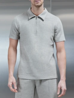 Cavour Textured Zip Polo Shirt In Stone