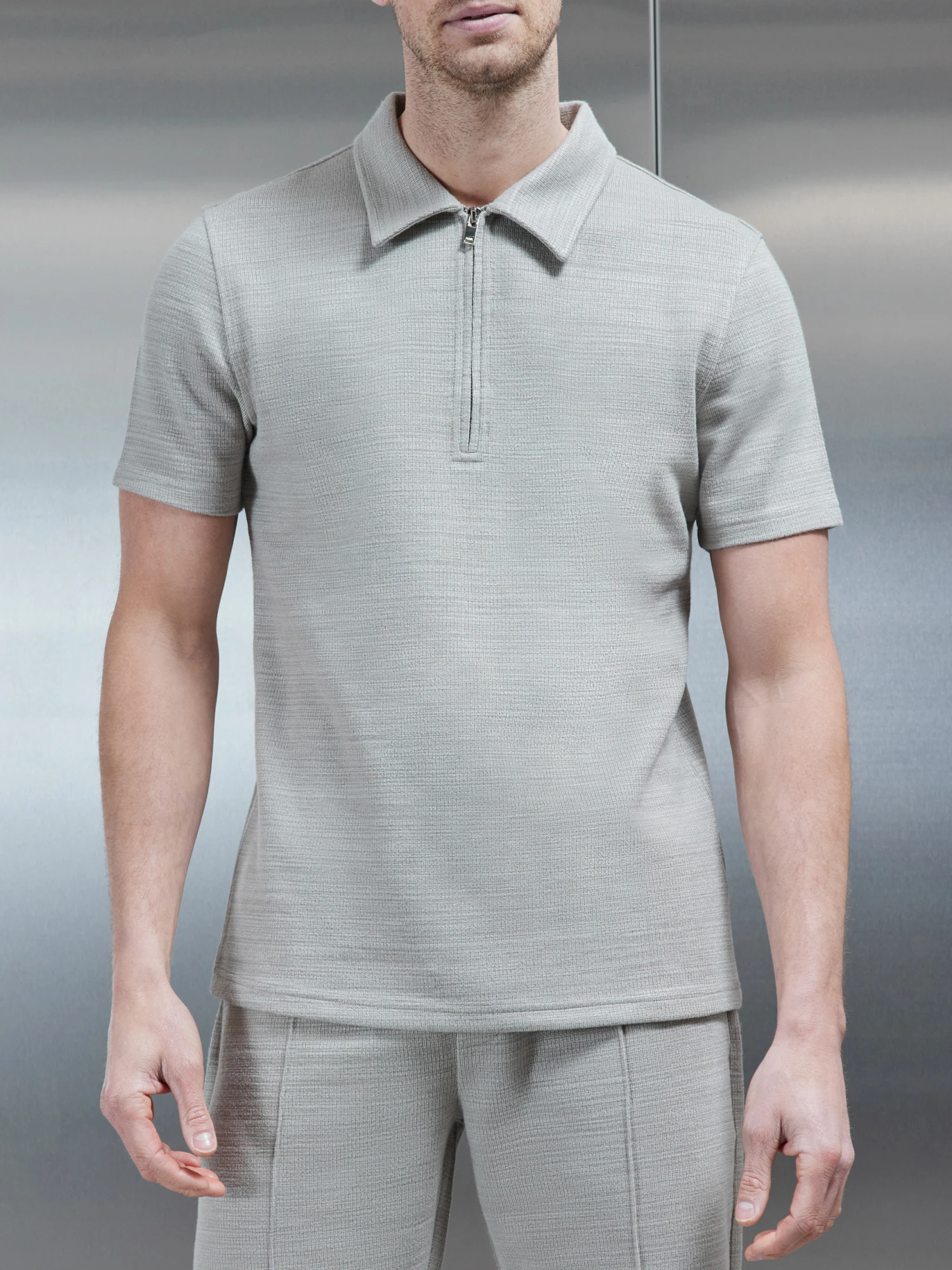 Cavour Textured Zip Polo Shirt In Stone 3 Cavour Textured Zip Polo Shirt In Stone
