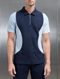 Cavour Colour Block Zip Polo Shirt In Navy