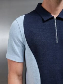 Cavour Colour Block Zip Polo Shirt In Navy -Cheap Shirts Shop CAVOUR COLOUR BLOCK POLOIN NAVY 629