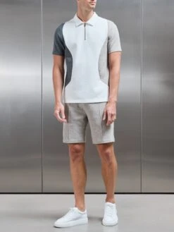 Cavour Colour Block Zip Polo Shirt In White -Cheap Shirts Shop CAVOUR COLOUR BLOCK POLOIN WHITE 563