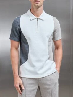 Cavour Colour Block Zip Polo Shirt In White -Cheap Shirts Shop CAVOUR COLOUR BLOCK POLOIN WHITE 582