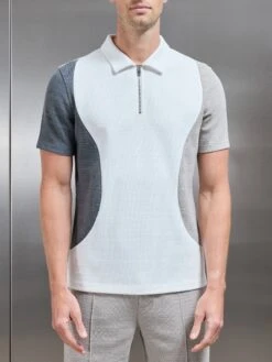 Cavour Colour Block Zip Polo Shirt In White