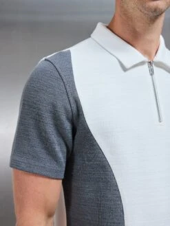 Cavour Colour Block Zip Polo Shirt In White -Cheap Shirts Shop CAVOUR COLOUR BLOCK POLOIN WHITE 595
