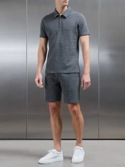 Cavour Textured Zip Polo Shirt In Grey -Cheap Shirts Shop CAVOUR POLO SHIRT IN GREY 0184