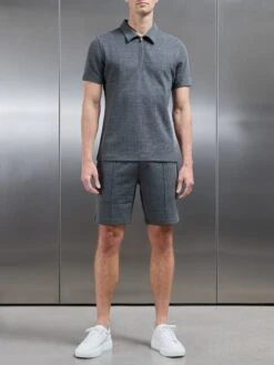 Cavour Textured Zip Polo Shirt In Grey -Cheap Shirts Shop CAVOUR POLO SHIRT IN GREY 0190