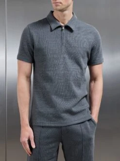 Cavour Textured Zip Polo Shirt In Grey