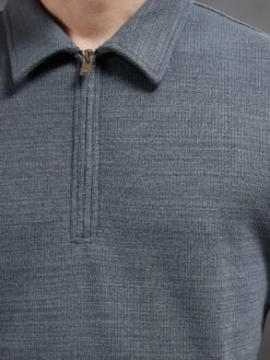 Cavour Textured Zip Polo Shirt In Grey -Cheap Shirts Shop CAVOUR POLO SHIRT IN GREY 4232