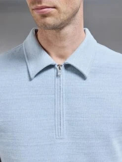 Cavour Textured Zip Polo Shirt In Soft Blue 10 Cavour Textured Zip Polo Shirt In Soft Blue -Cheap Shirts Shop CAVOUR POLO SHIRT IN SOFT BLUE 1011