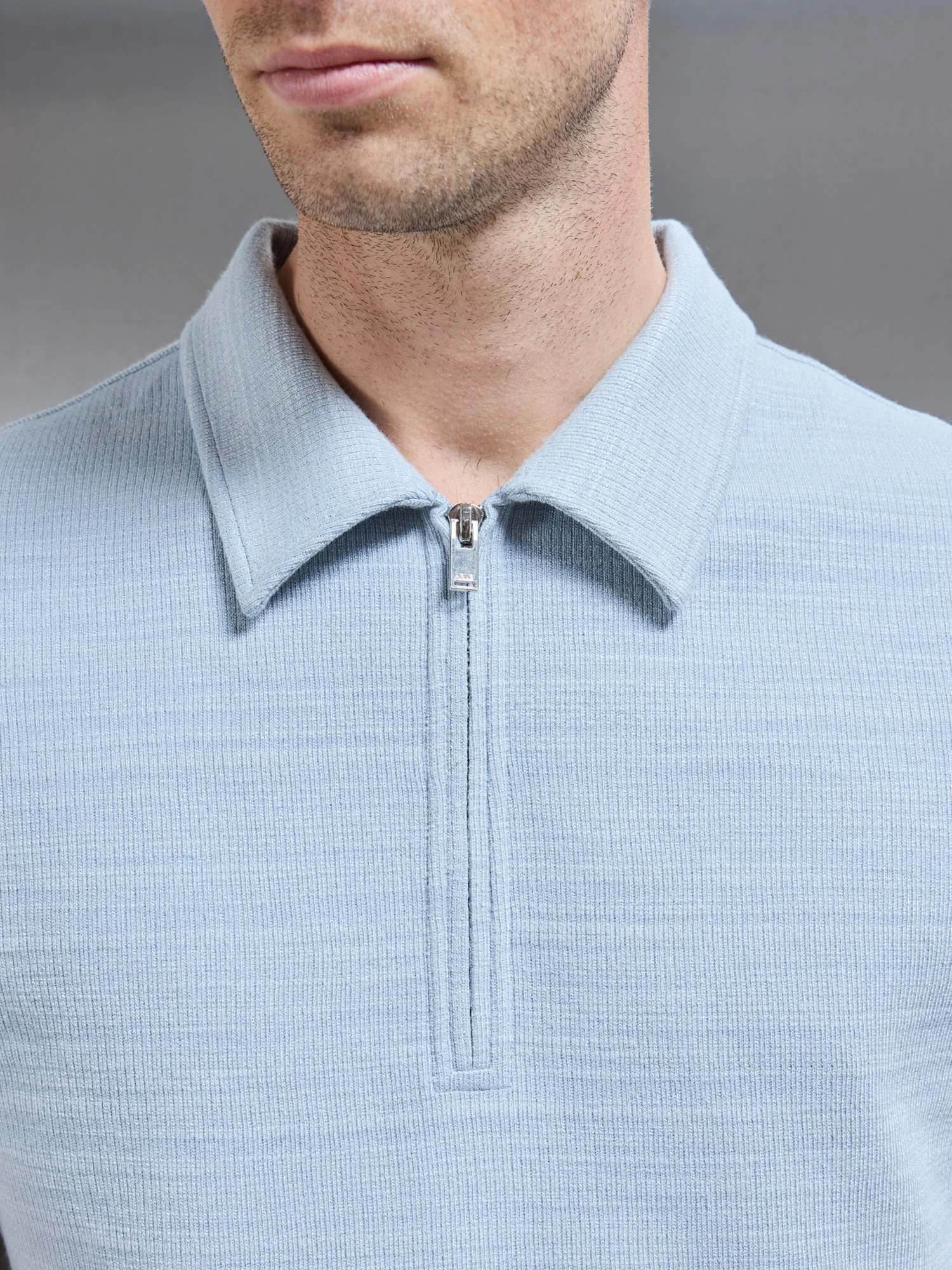 Cavour Textured Zip Polo Shirt In Soft Blue 5 Cavour Textured Zip Polo Shirt In Soft Blue - Image 3