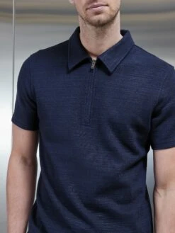 Cavour Textured Zip Polo Shirt In Navy 7 Cavour Textured Zip Polo Shirt In Navy -Cheap Shirts Shop CAVOUR ZIP POLO NAVY 3869 LOWRES