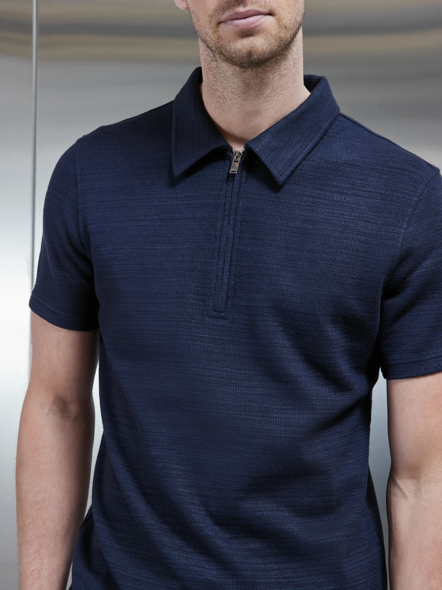 Cavour Textured Zip Polo Shirt In Navy 5 Cavour Textured Zip Polo Shirt In Navy - Image 3