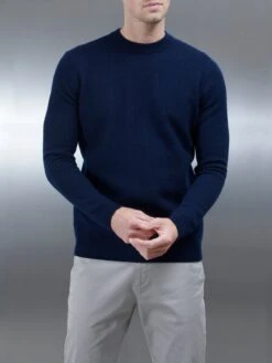 Chunky Knitted Sweatshirt In Navy -Cheap Shirts Shop CHUNKYKNITTEDCREWNECK NAVY 0994