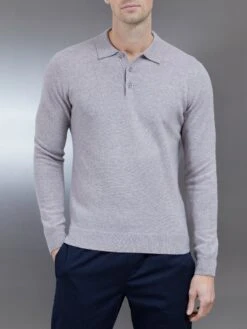 Chunky Knitted Polo Shirt In Stone