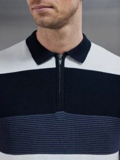 Colour Block Knitted Zip Polo Shirt In Navy 7 Colour Block Knitted Zip Polo Shirt In Navy -Cheap Shirts Shop COLOUR BLOCK KNITTED ZIP POLO SHIRT IN NAVY 26033