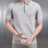 Colour Block Zip Polo Shirt In Stone -Cheap Shirts Shop COLOUR BLOCK KNITTED ZIP POLO SHIRT IN STONE 0260
