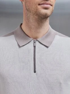 Colour Block Zip Polo Shirt In Stone 7 Colour Block Zip Polo Shirt In Stone -Cheap Shirts Shop COLOUR BLOCK KNITTED ZIP POLO SHIRT IN STONE 0266