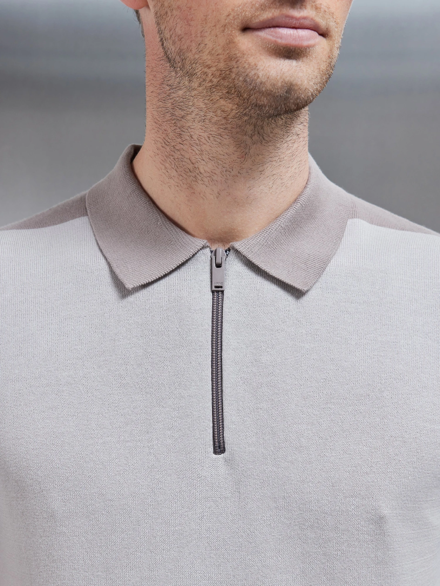 Colour Block Zip Polo Shirt In Stone 5 Colour Block Zip Polo Shirt In Stone - Image 3