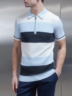 Egyptian Cotton Colour Block Polo In Soft Blue