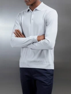 Cotton And Silk Long Sleeve Button Polo Shirt In Mid Grey 9 Cotton And Silk Long Sleeve Button Polo Shirt In Mid Grey -Cheap Shirts Shop COTTONANDSILKLONGSLEEVEBUTTONPOLO MIDGREY 1793