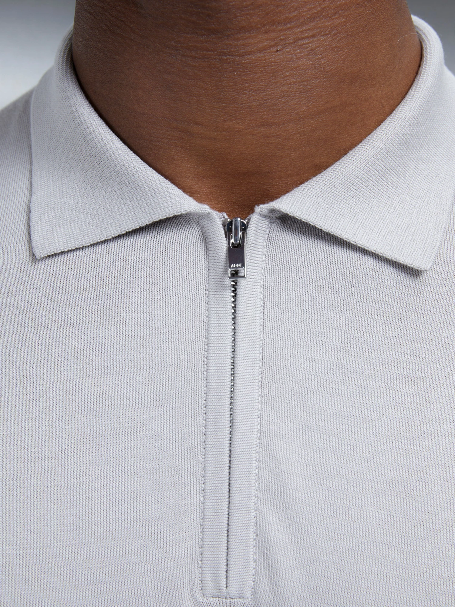 Cotton And Silk Long Sleeve Zip Polo Shirt In Stone 6 Cotton And Silk Long Sleeve Zip Polo Shirt In Stone - Image 4