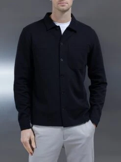 Cotton Jersey Overshirt In Black -Cheap Shirts Shop COTTONJERSEYOVERSHIRTINBLACK4533