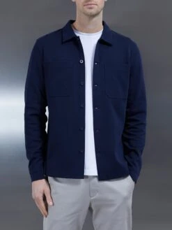 Cotton Jersey Overshirt In Navy