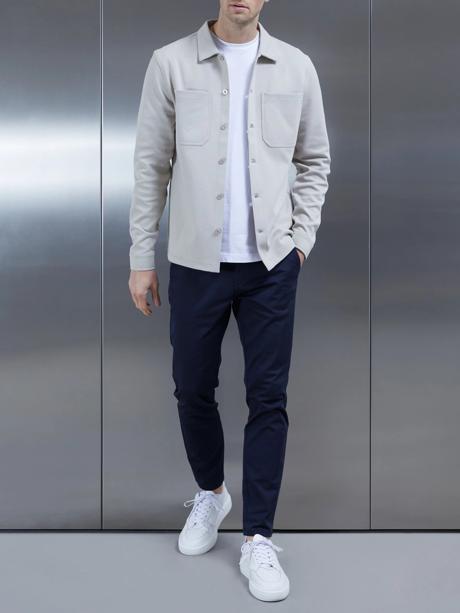 Cotton Jersey Overshirt In Stone 4 Cotton Jersey Overshirt In Stone - Image 2