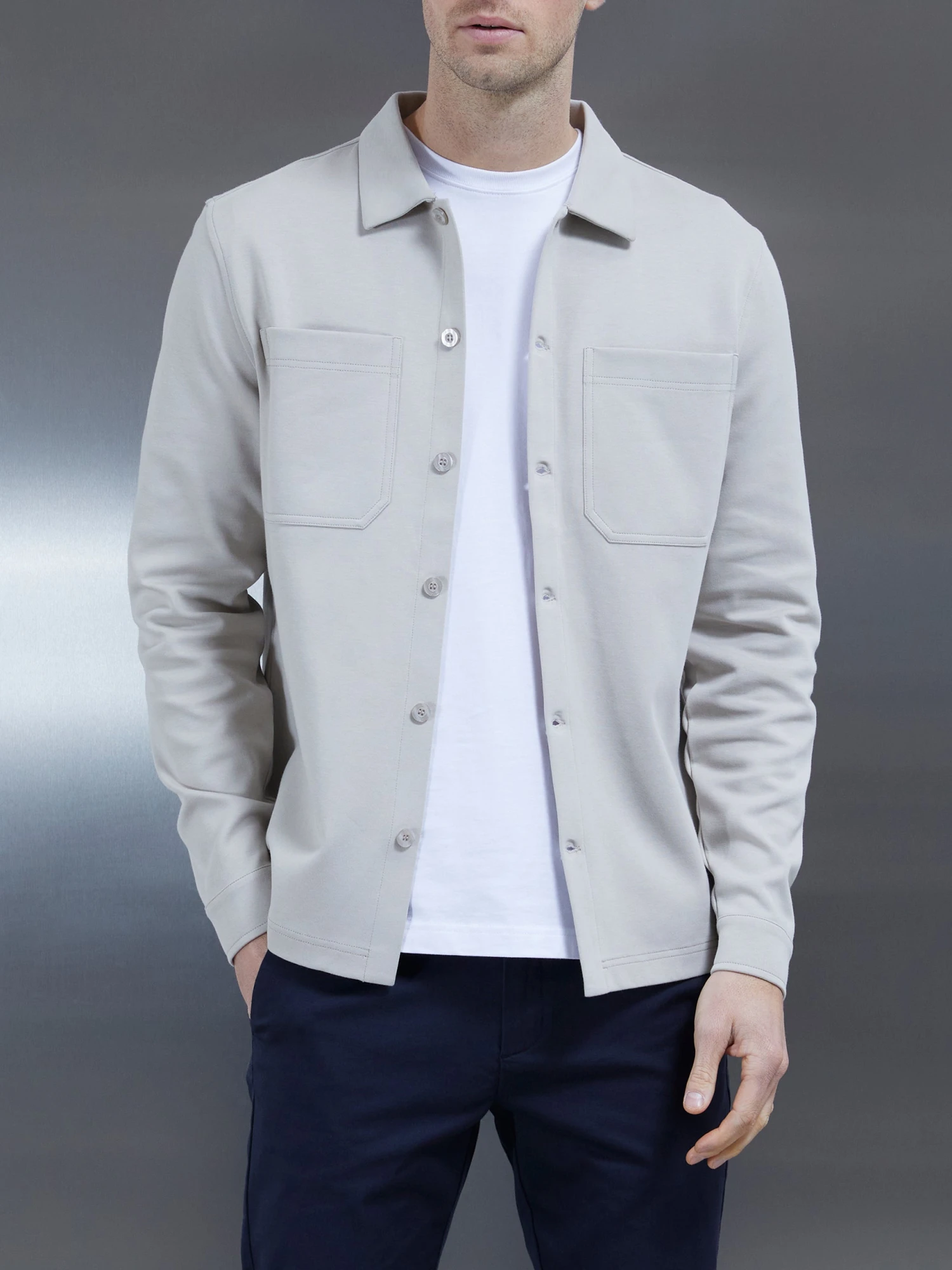 Cotton Jersey Overshirt In Stone 3 Cotton Jersey Overshirt In Stone
