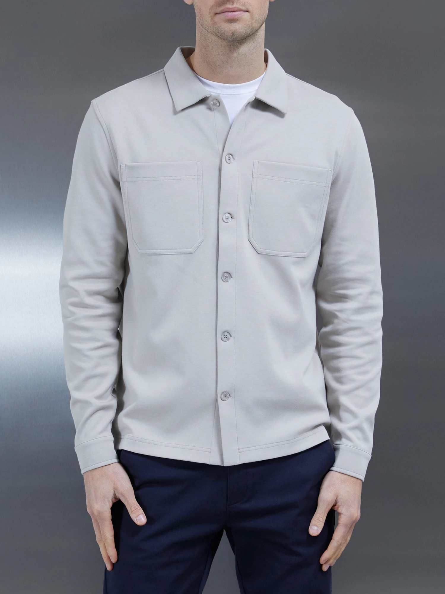Cotton Jersey Overshirt In Stone 5 Cotton Jersey Overshirt In Stone - Image 3