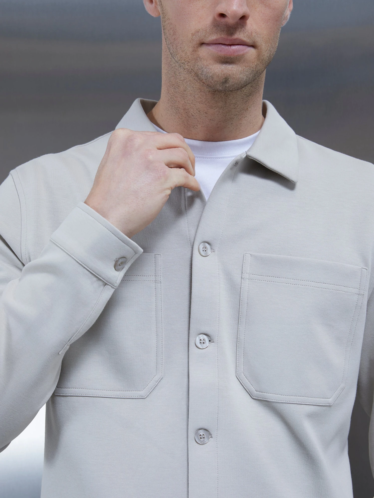 Cotton Jersey Overshirt In Stone 6 Cotton Jersey Overshirt In Stone - Image 4