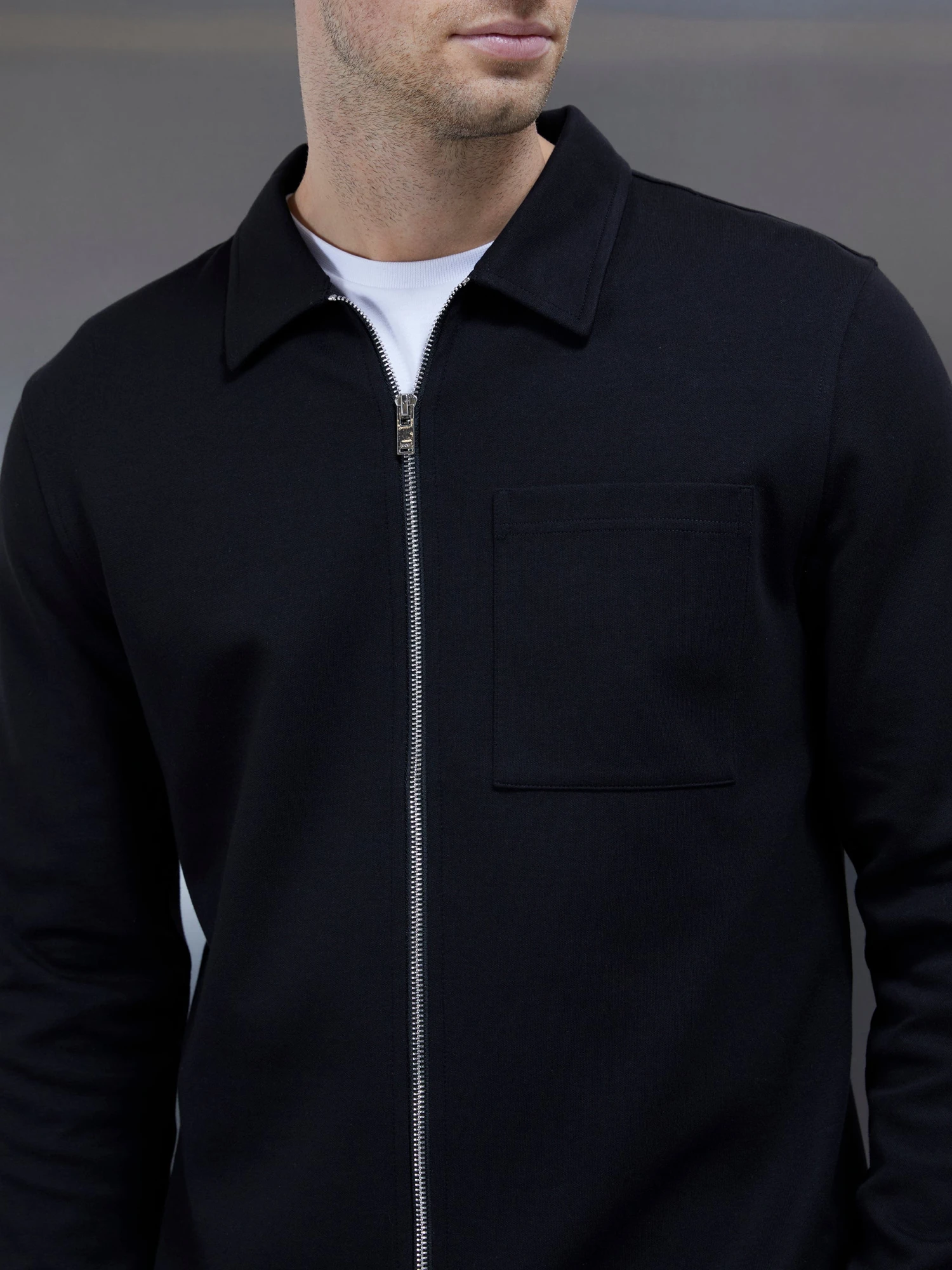 Cotton Jersey Zip Through Overshirt In Black 6 Cotton Jersey Zip Through Overshirt In Black - Image 4