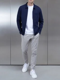 Cotton Jersey Zip Through Overshirt In Navy -Cheap Shirts Shop COTTONJERSEYPOCKETZIPTHROUGHINNAVY3070