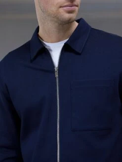 Cotton Jersey Zip Through Overshirt In Navy -Cheap Shirts Shop COTTONJERSEYPOCKETZIPTHROUGHINNAVY3093