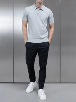 Cotton Knitted Button Polo Shirt In Marl Grey -Cheap Shirts Shop COTTONKNITTEDBUTTONPOLOSHIRTINMARLGREY3155