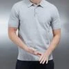 Cotton Knitted Button Polo Shirt In Marl Grey -Cheap Shirts Shop COTTONKNITTEDBUTTONPOLOSHIRTINMARLGREY3160