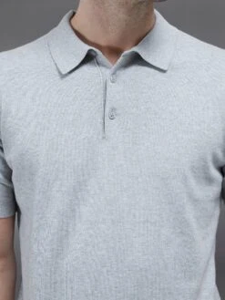 Cotton Knitted Button Polo Shirt In Marl Grey -Cheap Shirts Shop COTTONKNITTEDBUTTONPOLOSHIRTINMARLGREY3173