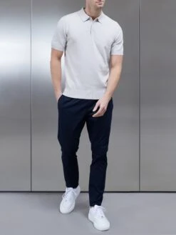 Cotton Knitted Button Polo Shirt In Oatmeal -Cheap Shirts Shop COTTONKNITTEDBUTTONPOLOSHIRTINOATMEAL2314