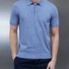 Cotton Knitted Button Polo Shirt In Silk Blue -Cheap Shirts Shop COTTONKNITTEDBUTTONPOLOSHIRTINSILKBLUE2300