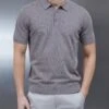 Cotton Knitted Button Polo Shirt In Taupe