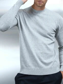 Cotton Knitted Crew Neck Sweatshirt In Marl Grey -Cheap Shirts Shop COTTONKNITTEDCREWNECKSWEASHIRTINMARLGREY51946