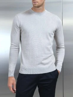 Cotton Knitted Crew Neck Sweatshirt In Stone