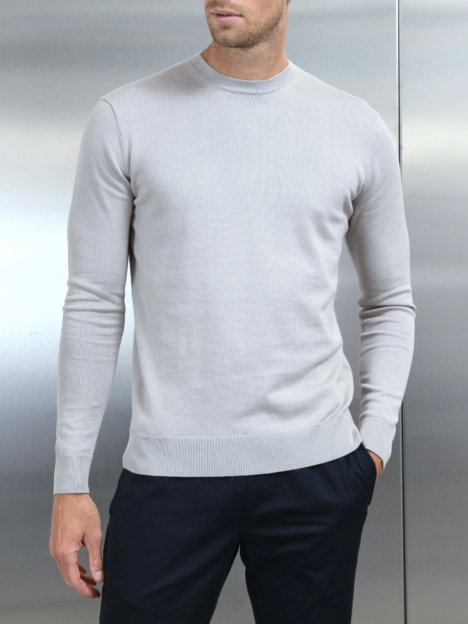 Cotton Knitted Crew Neck Sweatshirt In Stone 3 Cotton Knitted Crew Neck Sweatshirt In Stone